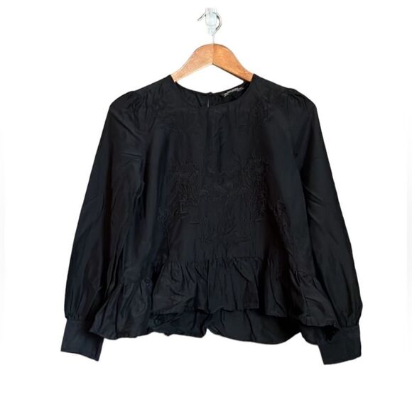 Zara silk blend black embroidered blouse - Picture 1 of 11